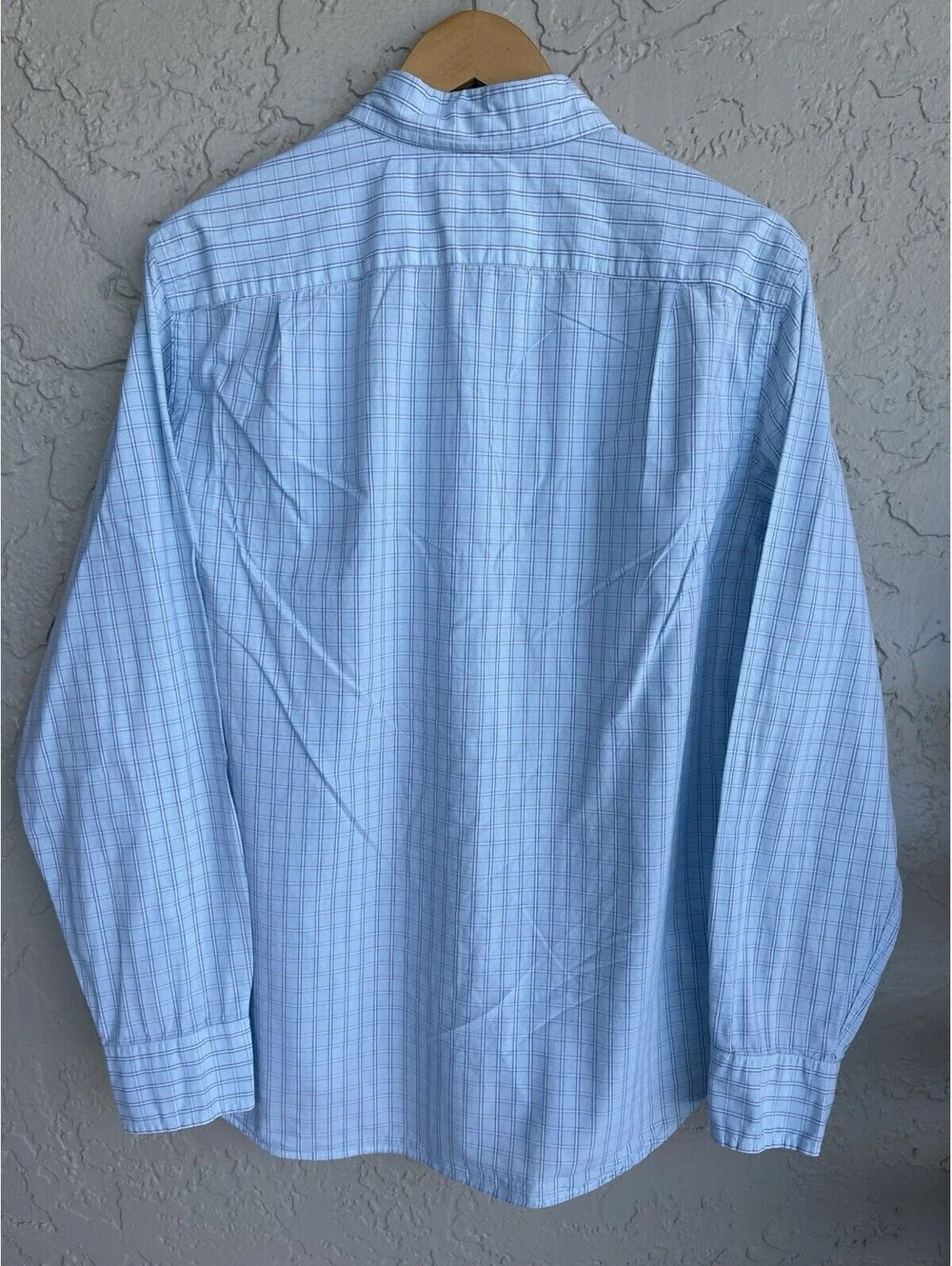 J Crew Mens Shirt Size M Classic Fit Stretch Light Blue Checkered Button Up.